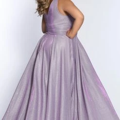 Sydney's Closet SC7324 Metallic Prom Dress A Line V Neckline Plus Sized SC 7324