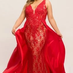 In Stock Long Sleeve Dresses Johnathan Kayne Sydney's Closet JK 2016 Size 18 Plus Size Lace Prom Dress Evening Gown