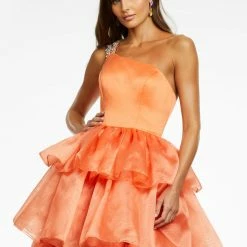 Ashleylauren Ashley Lauren 11159 One Shoulder High Low Prom Dress With Crystal Straps And Ruffles Ballgown Dresses