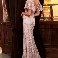 In Stock CD 061 Size 10 Long Lace Mother Of Formal Evening Gown Ruffle Sleeve V Neck Dress Bell Sleeves