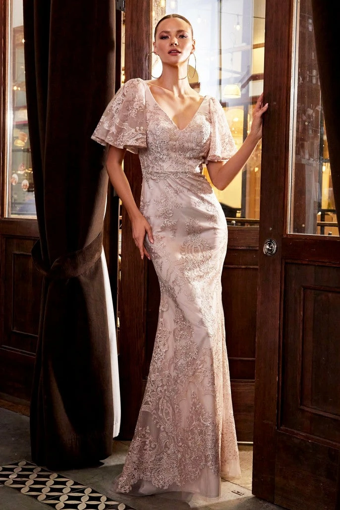 In Stock CD 061 Size 10 Long Lace Mother Of Formal Evening Gown Ruffle Sleeve V Neck Dress Bell Sleeves 3 In Stock CD 061 Size 10 Long Lace Mother Of Formal Evening Gown Ruffle Sleeve V Neck Dress Bell Sleeves