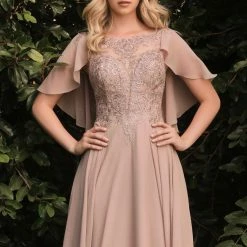 In Stock CD 101 Size 8 Mocha Long A Line Draped Cape Mother Of Dress Formal Evening Gown