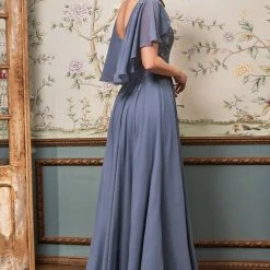 In Stock CD 101 Size 8 Mocha Long A Line Draped Cape Mother Of Dress Formal Evening Gown