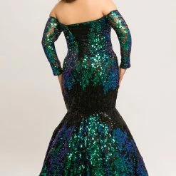In Stock Mermaid Dresses Johnathan Kayne Sydney's Closet JK 2010 Size 18 Sequin Prom Dress Long Sleeve Mermaid