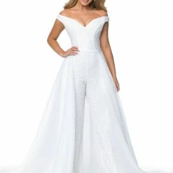 In Stock Ashley Lauren 1739 Size 12 White Long Organza Overskirt Wire Hem Pageant Prom Layer