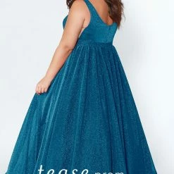 Discontinued Tease Prom By Sydney's Closet TE1910 Plus Sized Shimmer Prom Dress A Line