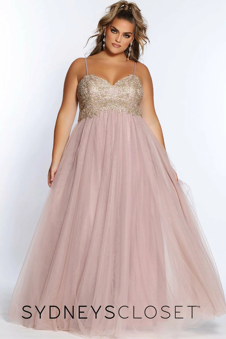 Sydney's Closet SC7309 Plus Sized Prom Dress Evening Gown A Line Tulle Skirt SC 7309 10 Sydney's Closet SC7309 Plus Sized Prom Dress Evening Gown A Line Tulle Skirt SC 7309