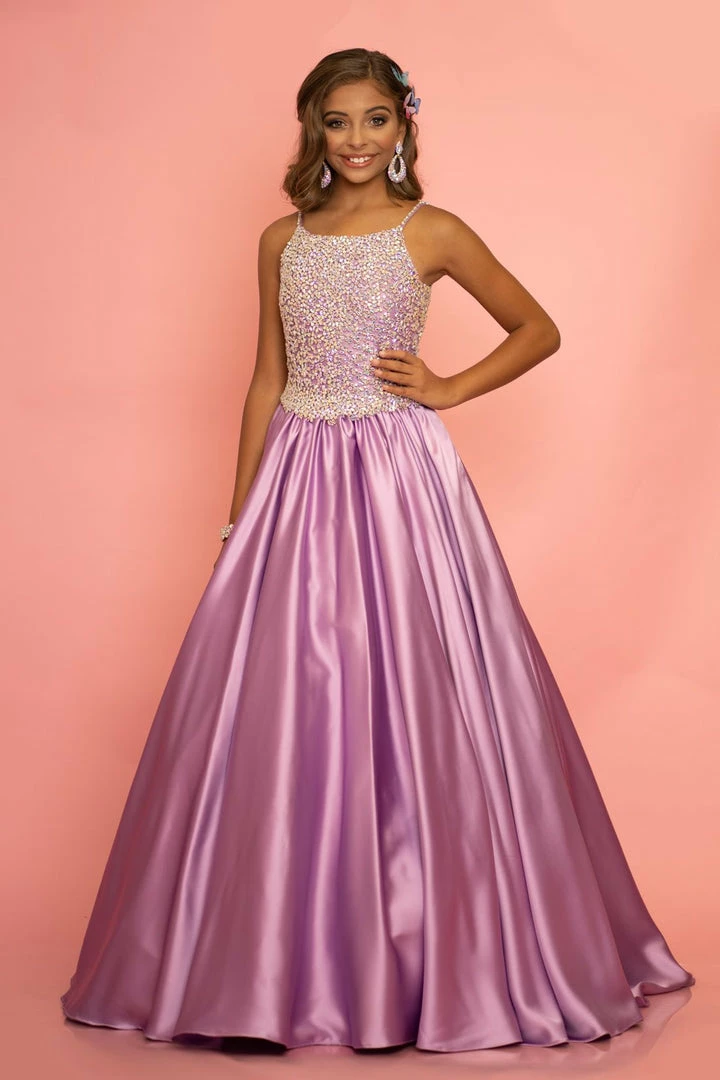 Discontinued Sugar Kayne C134 Girls Embellished Bodice Duchess Satin Pageant Dress Ball Gown 4 Discontinued Sugar Kayne C134 Girls Embellished Bodice Duchess Satin Pageant Dress Ball Gown