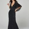 Primavera Couture Evening 3366 V Neckline Beaded Evening Gown Cape Long