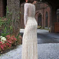 Discontinued Long Sleeve Dresses Primavera Couture 3181 Long Beaded Long Sleeve Evening Gown Sequin