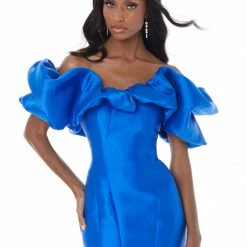 Ashleylauren Ashley Lauren 11057 Off The Shoulder Mikado Prom Dress With Oversized Ruffles