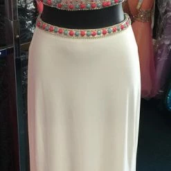 In Stock Jovani JVN34015 Size 0 Two Piece Beaded Prom Dress High Neck Formal Gown