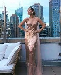 Jovani 65346 Blush Long Fringe Sheer Couture Pageant Dress Fringe & Tassels