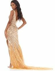 Ashleylauren Ashley Lauren 1724 V Neckline Pageant Dress Beaded With Side Slit Sequin Dresses