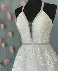 In Stock Jovani JVN3388 Size 12 Off White Lace Ballgown Prom Dress V Neck Embellished Open Back