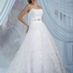 In Stock Impression Bridal 11011 Long A Line Wedding Dress Feather Tulle Flower Corset Ballgown
