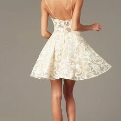 In Stock Nina Canacci 265 Size 4 Short Sheer Lace Ivory Cocktail Dress Sequin Fit & Flare