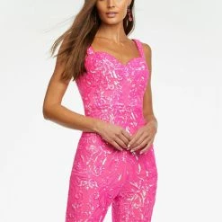 In Stock Ashley Lauren 11116 Size 6 Iridescent Purple Stretch Sequin Jumpsuit Formal Pageant Wear Jumpsuits & Rompers