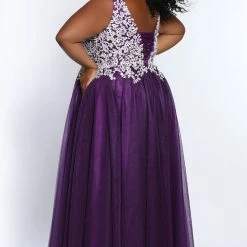 Sydney's Closet SC7291 V Neckline Lace Bodice Tulle Ball Gown Prom Dress Corset Formal SC 7291 Ballgown Dresses