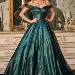 In Stock Ballgown Dresses CD 822 Size 20 Emerald Ballgown Off The Shoulder Formal Pageant Dress Prom Gown Plus Size