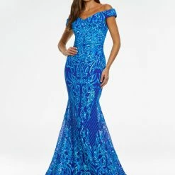 Ashleylauren Sequin Dresses Ashley Lauren 11115 Off The Shoulder Stretch Sequin Prom Dress