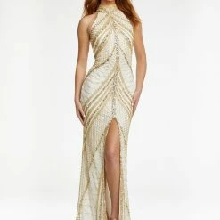 Ashleylauren Ashley Lauren 11177 Halter Beaded Gown With Center Slit And Halter Neckline 21 Ashleylauren Ashley Lauren 11177 Halter Beaded Gown With Center Slit And Halter Neckline