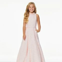 Ashley Lauren Kids Ballgown Dresses Ashley Lauren 8062 Kids Crew Neckline Tweed Evening Long Gown