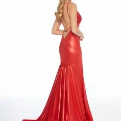 In Stock Ashley Lauren 1865 Black Prom Dress Size 4, 8 Metallic Jersey Mermaid Fit & Flare Formal Gown Mermaid Dresses