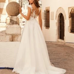 Ballgown Dresses White One Bridal JAZ Pronovias Wedding Dress Lace Ballgown Sheer Cap Sleeves Gown