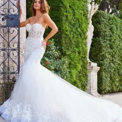 Mermaid Dresses Jovani Bridal JB07260 Sheer Corset Lace Mermaid Wedding Dress Bridal Gown Train Strapless