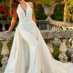 Jovani Bridal JB07451 Beaded Halter Wedding Dress Overskirt Bridal Gown Of White
