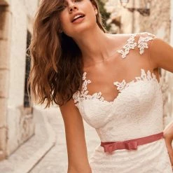 White One Bridal JESOLO Pronovias Wedding Dress Lace Mermaid Sheer Back Gown