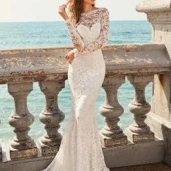 White One Bridal JIANNA Pronovias Wedding Dress Lace Mermaid Sheer Sleeves Gown Mermaid Dresses