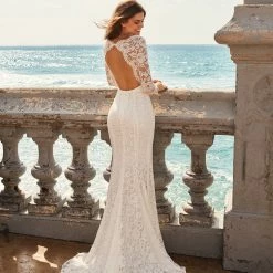 In Stock Mermaid Dresses White One Bridal JIANNA Size 10 Pronovias Wedding Dress Lace Mermaid Sheer Sleeves Gown 10 In Stock Mermaid Dresses White One Bridal JIANNA Size 10 Pronovias Wedding Dress Lace Mermaid Sheer Sleeves Gown