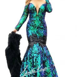In Stock Mermaid Dresses Johnathan Kayne Sydney's Closet JK 2010 Size 18 Sequin Prom Dress Long Sleeve Mermaid
