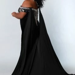 JK2202 Stretch Velvet Plus Sized Pageant Gown Plunging Neckline Side Slit Cape Prom Dress Sydney's Closet By Johnathan Kayne JK 2202 9 JK2202 Stretch Velvet Plus Sized Pageant Gown Plunging Neckline Side Slit Cape Prom Dress Sydney's Closet By Johnathan Kayne JK 2202