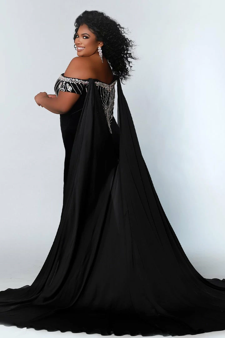 JK2202 Stretch Velvet Plus Sized Pageant Gown Plunging Neckline Side Slit Cape Prom Dress Sydney's Closet By Johnathan Kayne JK 2202 5 JK2202 Stretch Velvet Plus Sized Pageant Gown Plunging Neckline Side Slit Cape Prom Dress Sydney's Closet By Johnathan Kayne JK 2202