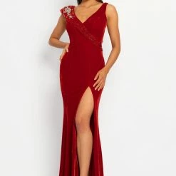 Discontinued Johnathan Kayne 2293 V Neckline Velvet Sash Design Evening Pageant Dress Prom Gown