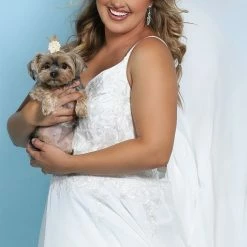 Bridal Sydney's Closet SC5247 Lace Bodice Plus Sized Wedding Dress Chiffon Skirt SC 5247 Stevie
