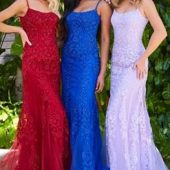 JVN By Jovani Jovani JVN02012 Long Fitted Lace Corset Tulle Prom Dress Formal Evening Gown