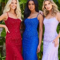 JVN By Jovani Jovani JVN02012 Long Fitted Lace Corset Tulle Prom Dress Formal Evening Gown