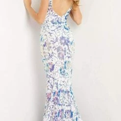 Sequin Dresses Jovani 08257 Long Fitted Sequin Mermaid Formal Prom Dress V Neck Gown