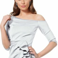 Long Sleeve Dresses Jovani 1035 Short Off The Shoulder Cocktail Dress Three Quarter Sleeves