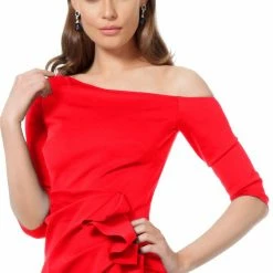 Long Sleeve Dresses Jovani 1035 Short Off The Shoulder Cocktail Dress Three Quarter Sleeves