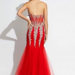 Jovani 5908 Sheer Corset Mermaid Prom Dress Pageant Sexy Embellished Formal Gown Mermaid Dresses