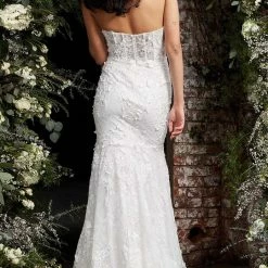 Jovani Bridal JB02836 Strapless Lace 3d Floral Mermaid Wedding Dress Sheer Corset Mermaid Dresses