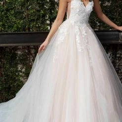 Jovani Bridal JB05353 Off White Blush Floral Appliques Bridal Ballgown A Line 3d Floral