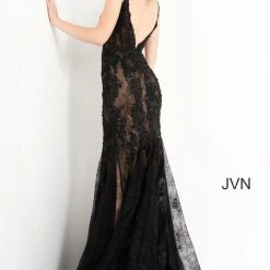 JVN By Jovani JVN06475 Lace Prom Dress Embroidery Fit And Flare Mermaid Sheer Corset