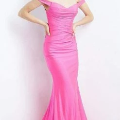 JVN By Jovani JVN07639 Long Fitted Off The Shoulder Prom Dress Evening Gown Ruched