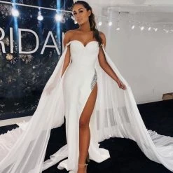 Jovani 07652 Prom Dress Cape Sleeves Pageant Gown Off The Shoulder Sweetheart Neckline Slit